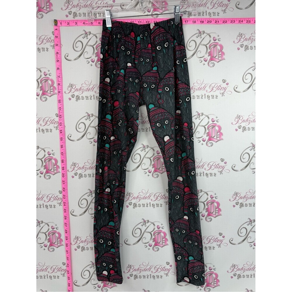 Sweet legs tights Black Owl-Print Leggings with Pink and Teal Accents